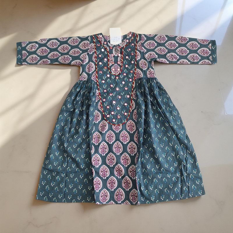 4-5 Year Suf Printed Cotton Girls Dress 34&quot; Long Jalabiya