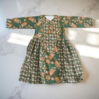 2-3  Year Suf Printed Cotton Dress 30&#39;&#39; Long Jalabiya