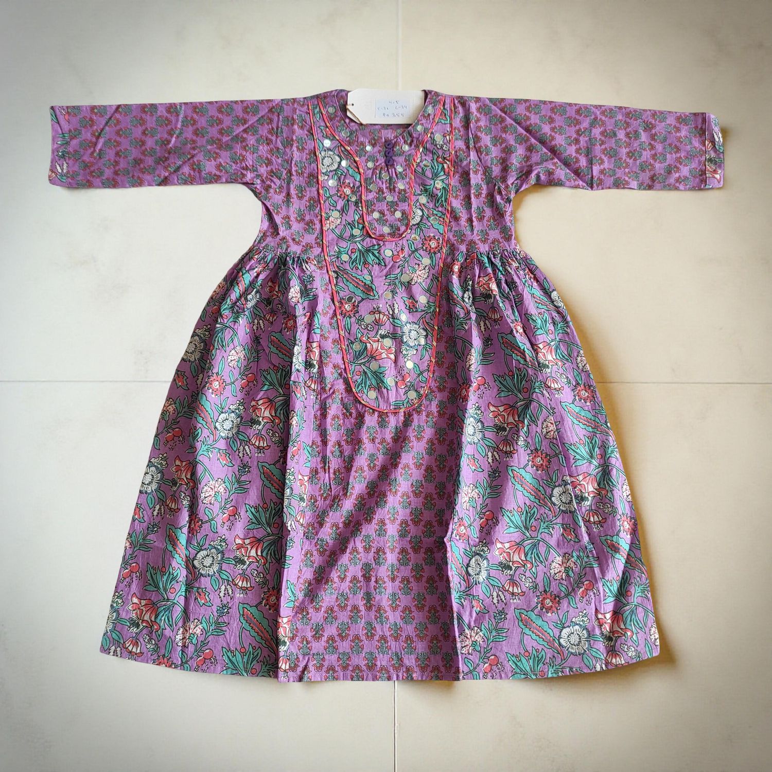 4-5 Year Suf Printed Cotton Girls Dress 34&quot; Long Jalabiya