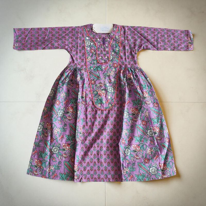 4-5 Year Suf Printed Cotton Girls Dress 34&quot; Long Jalabiya