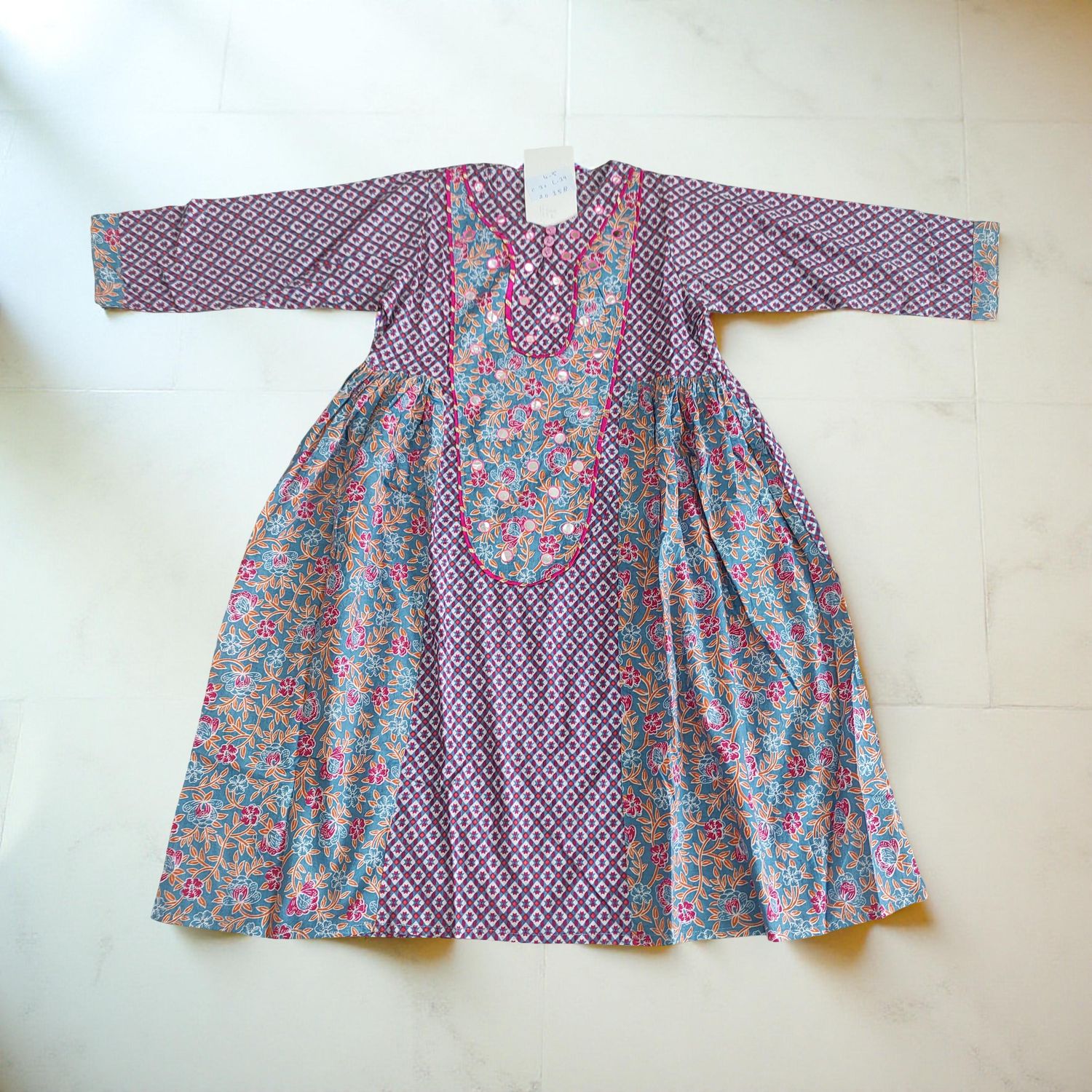 4-5 Year Suf Printed Cotton Girls Dress 34&quot; Long Jalabiya