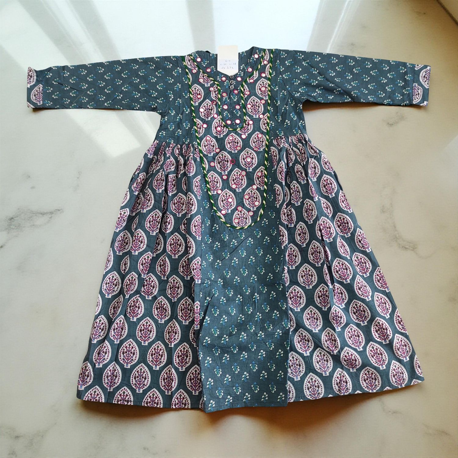 6-7 Year Suf Printed Cotton Girls Dress 38&quot; Long Jalabiya