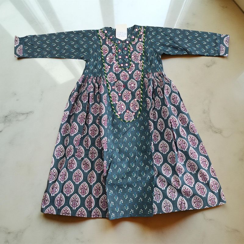 6-7 Year Suf Printed Cotton Girls Dress 38&quot; Long Jalabiya