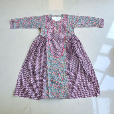 6-7 Year Suf Printed Cotton Girls Dress 38&quot; Long Jalabiya