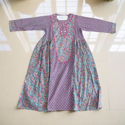 6-7 Year Suf Printed Cotton Girls Dress 38&quot; Long Jalabiya