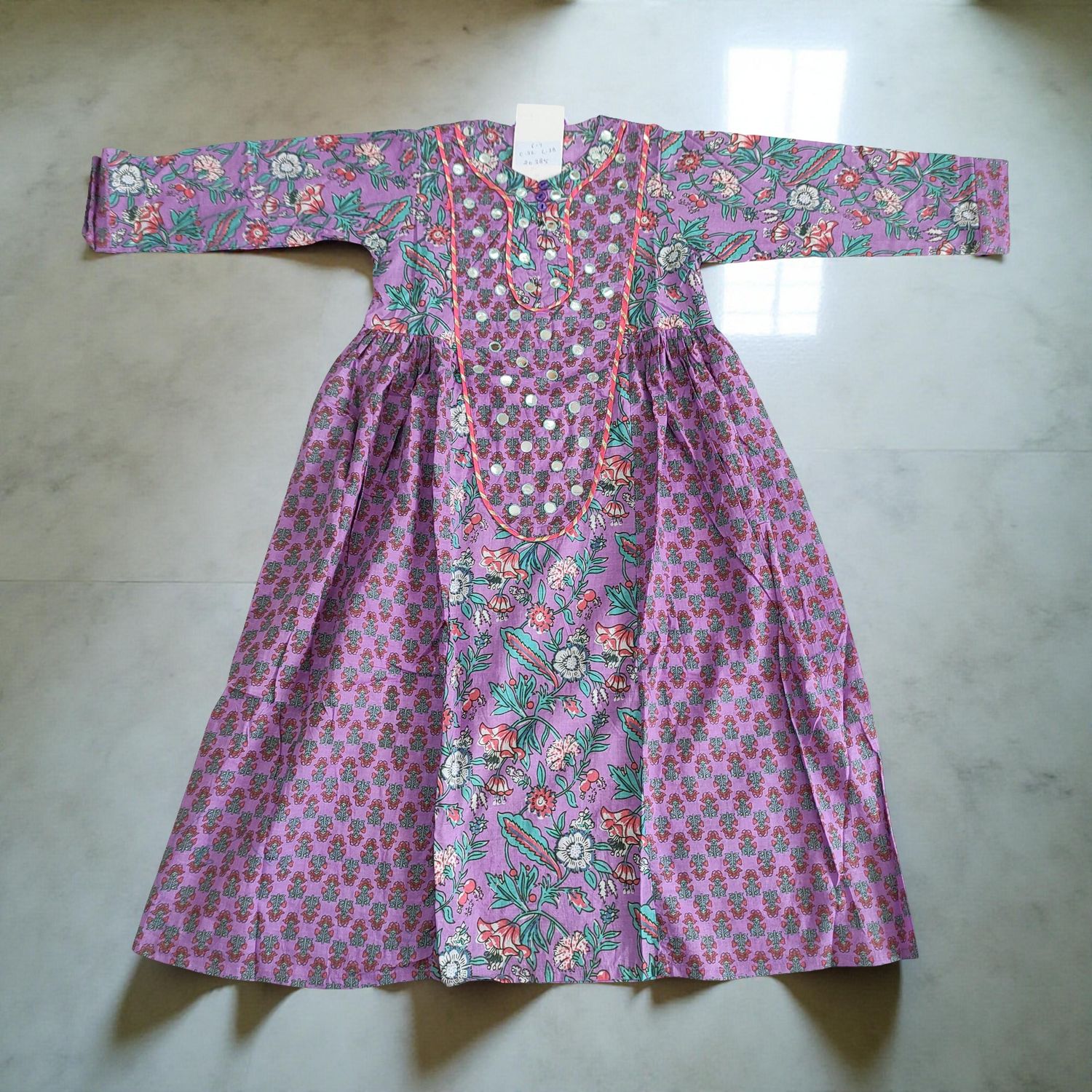 6-7 Year Suf Printed Cotton Girls Dress 38&quot; Long Jalabiya