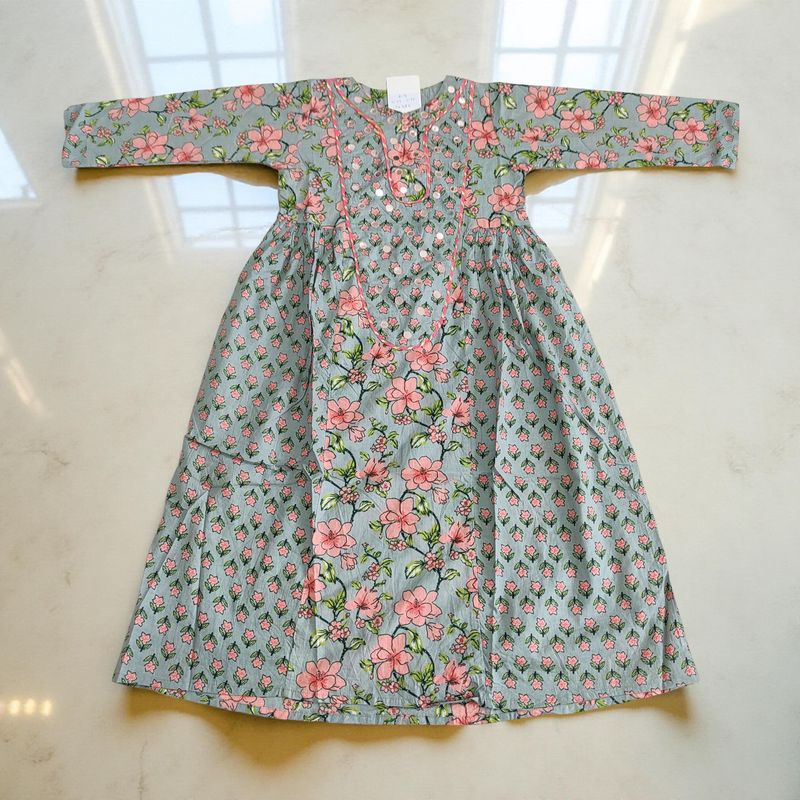 8-9 Year Suf Printed Cotton Girls Dress 42&quot; Long Jalabiya