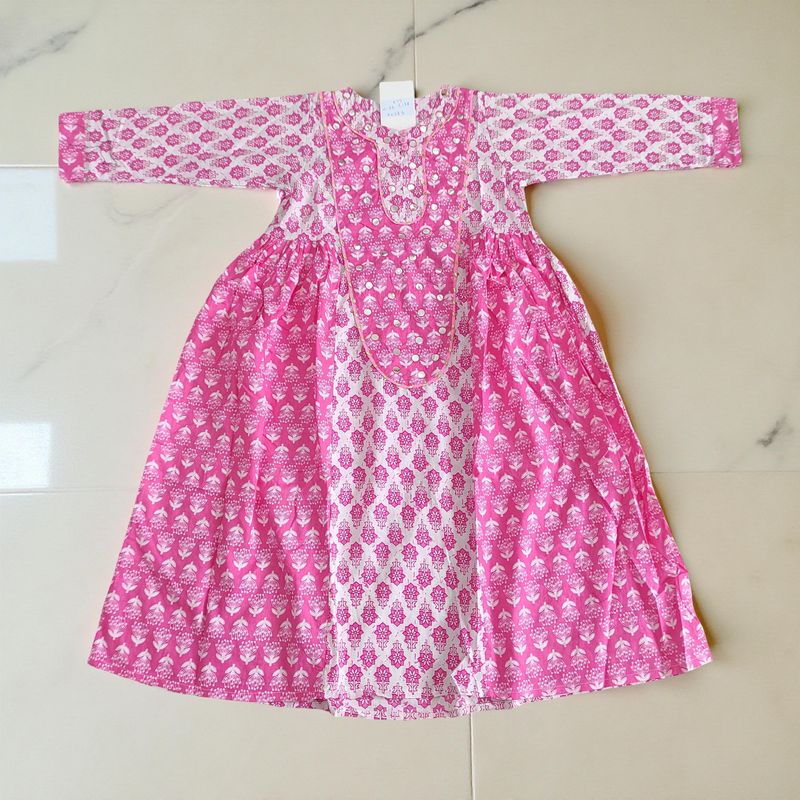 6-7 Year Suf Printed Cotton Girls Dress 38&quot; Long Jalabiya