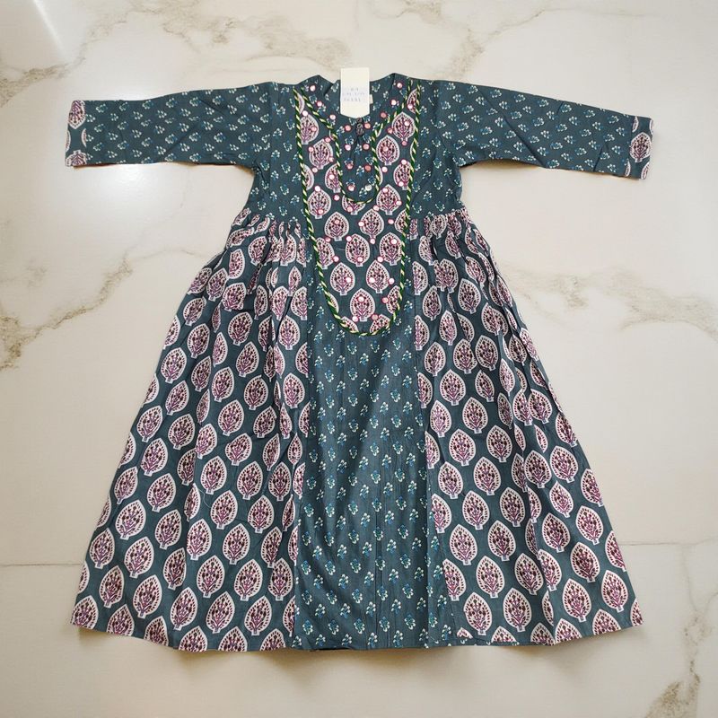 8-9 Year Suf Printed Cotton Girls Dress 42&quot; Long Jalabiya
