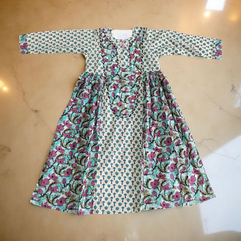 8-9 Year Suf Printed Cotton Girls Dress 42&quot; Long Jalabiya