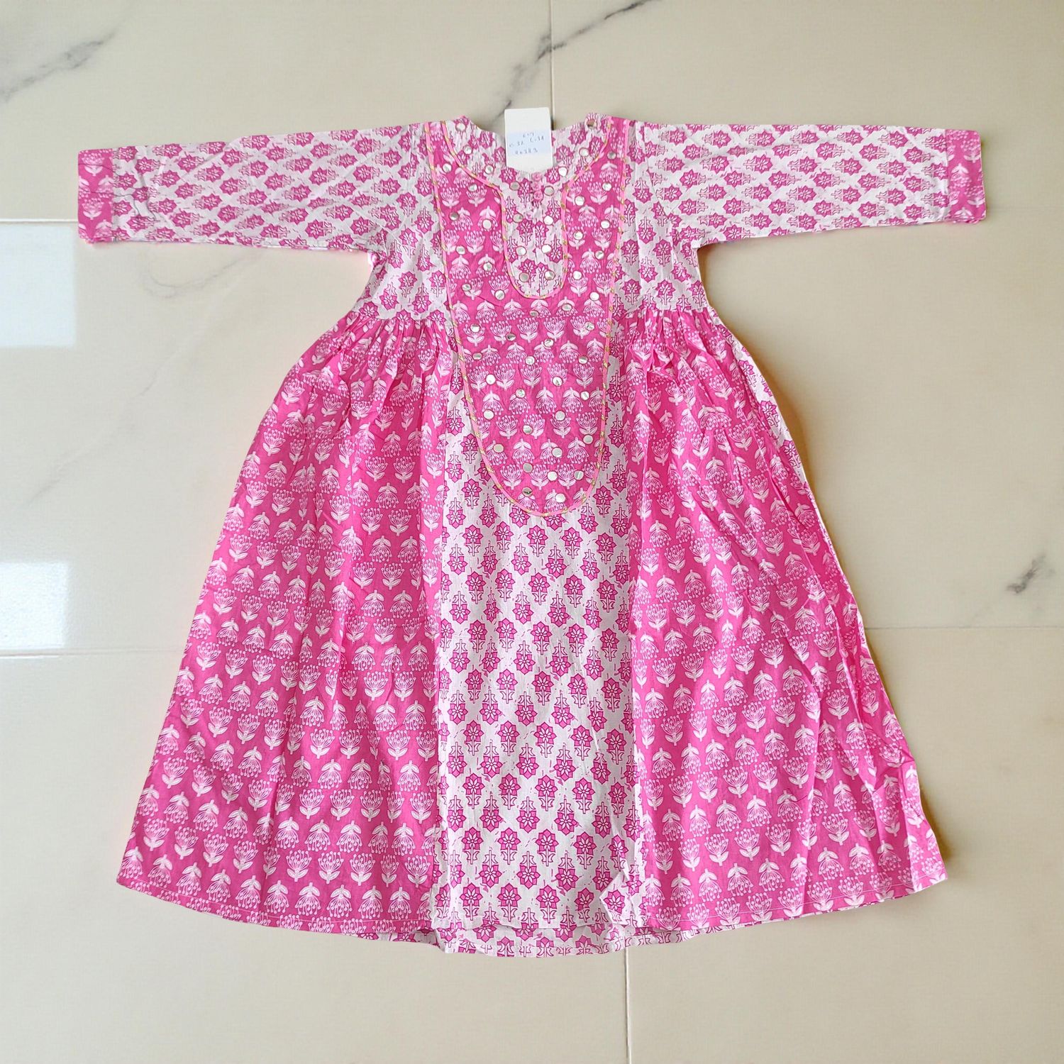 8-9 Year Suf Printed Cotton Girls Dress 42&quot; Long Jalabiya