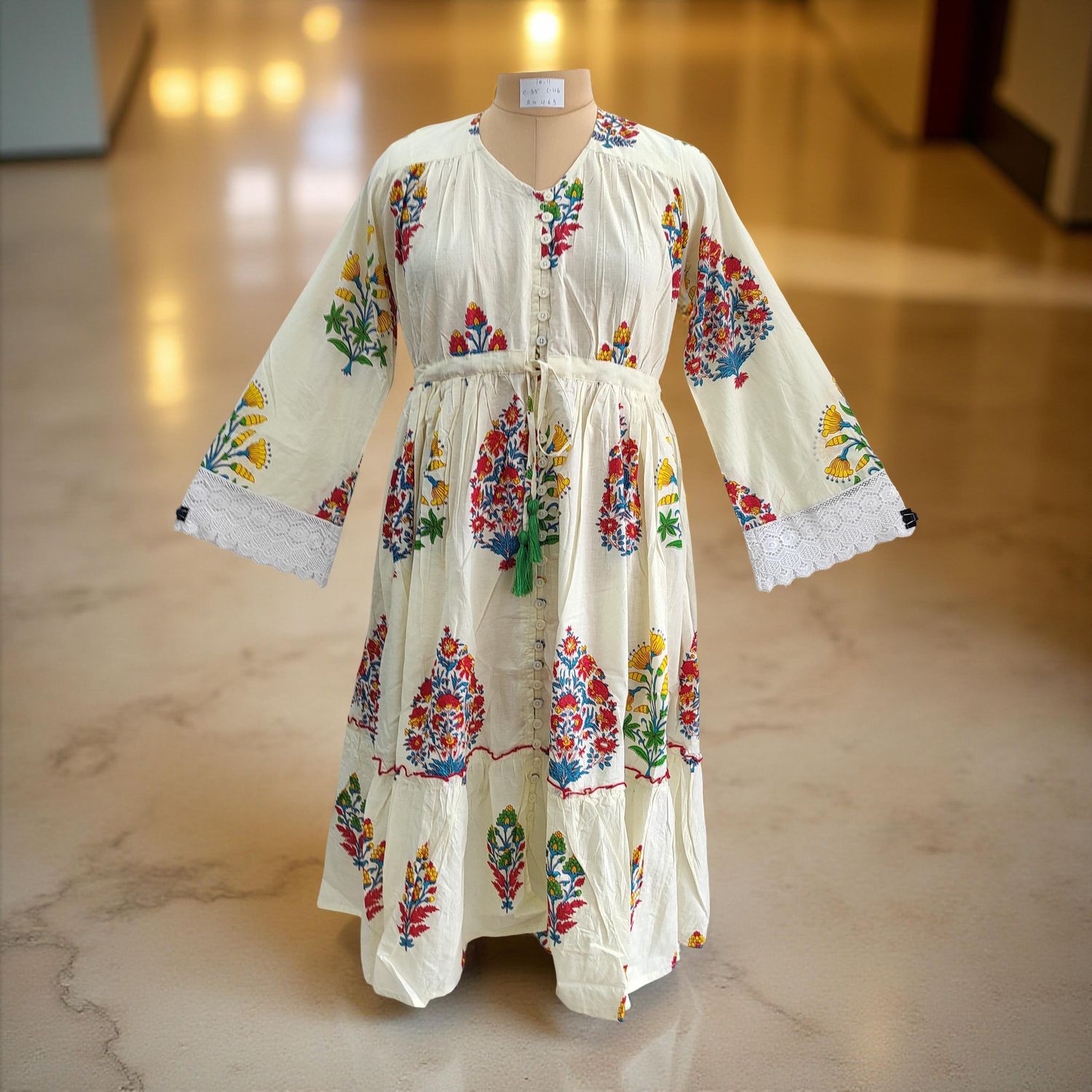 10-11 Year Ari Printed Cotton Girls Dress 46&quot; Long Jalabiya