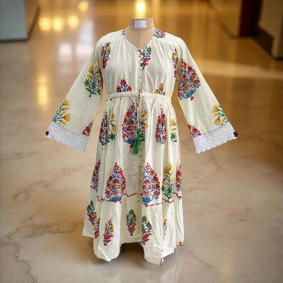 10-11 Year Ari Printed Cotton Girls Dress 46&quot; Long Jalabiya