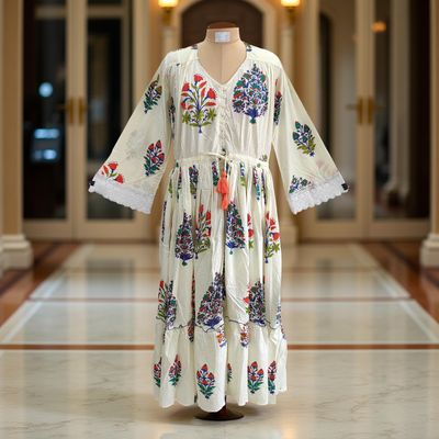 L/XL Ari Printed Cotton Dress 57&quot; Long Jalabiya