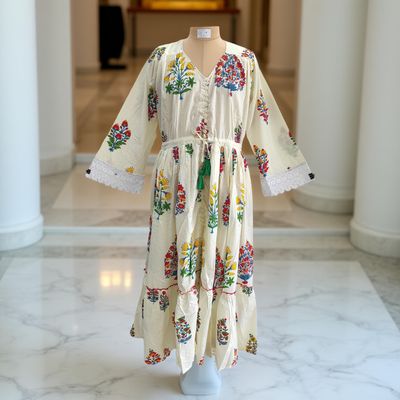 S/M Ari Printed Cotton Dress 57&quot; Long Jalabiya