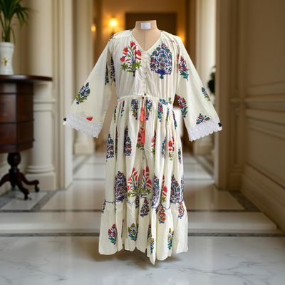 S/M Ari Printed Cotton Dress 57&quot; Long Jalabiya