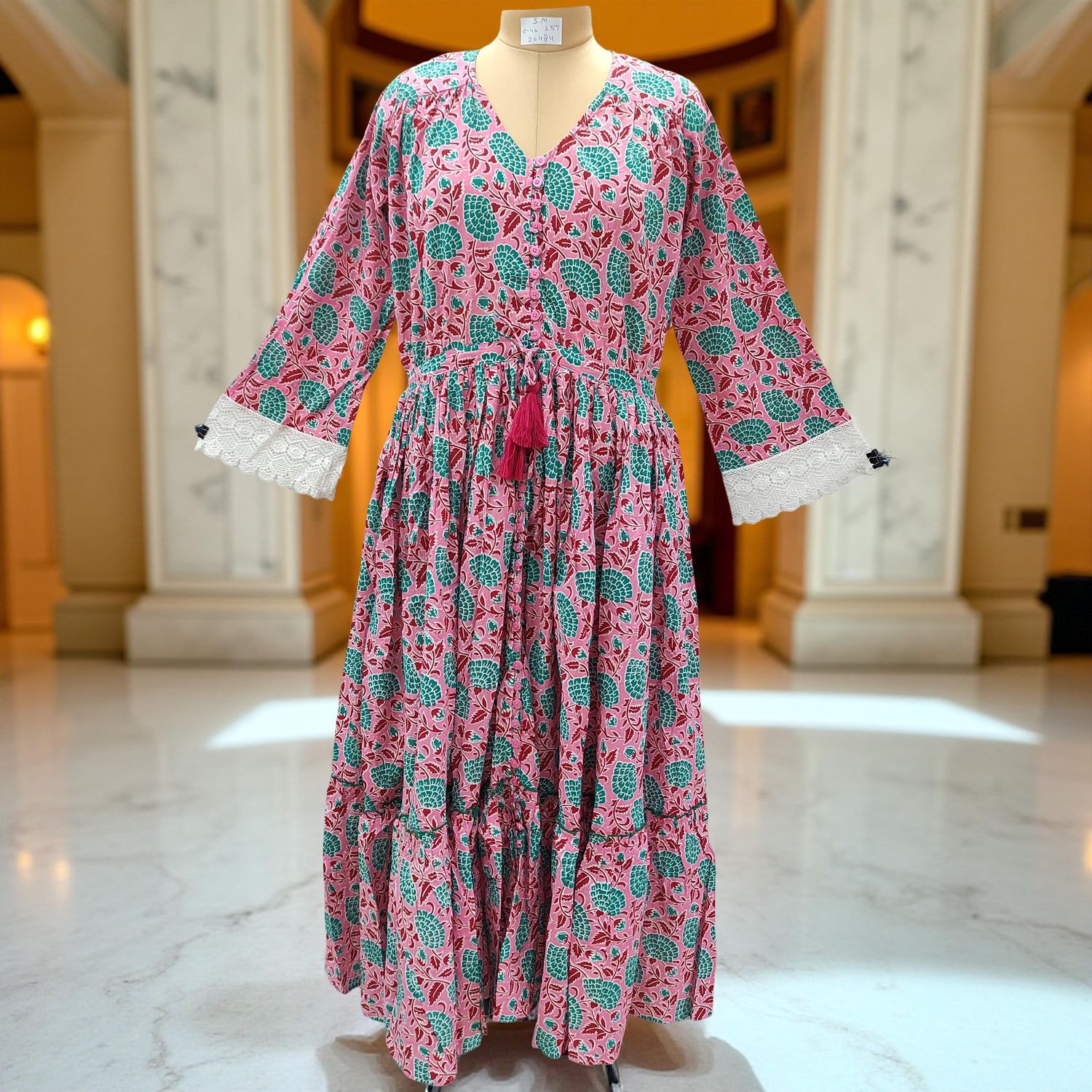 S/M Ari Printed Cotton Dress 57&quot; Long Jalabiya
