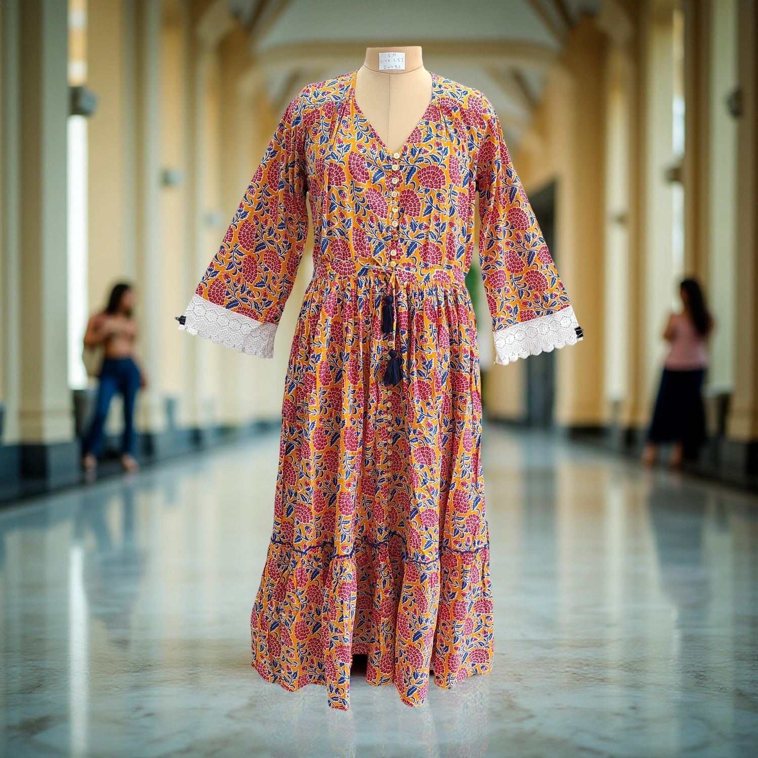 S/M Ari Printed Cotton Dress 57&quot; Long Jalabiya