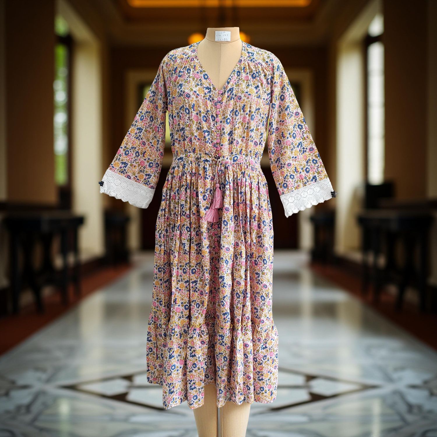 S/M Ari Printed Cotton Dress 57&quot; Long Jalabiya