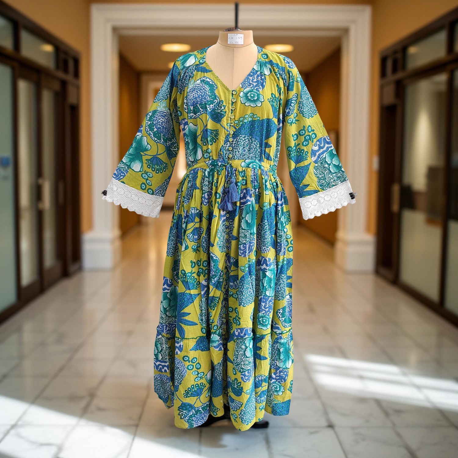 S/M Ari Printed Cotton Dress 57&quot; Long Jalabiya