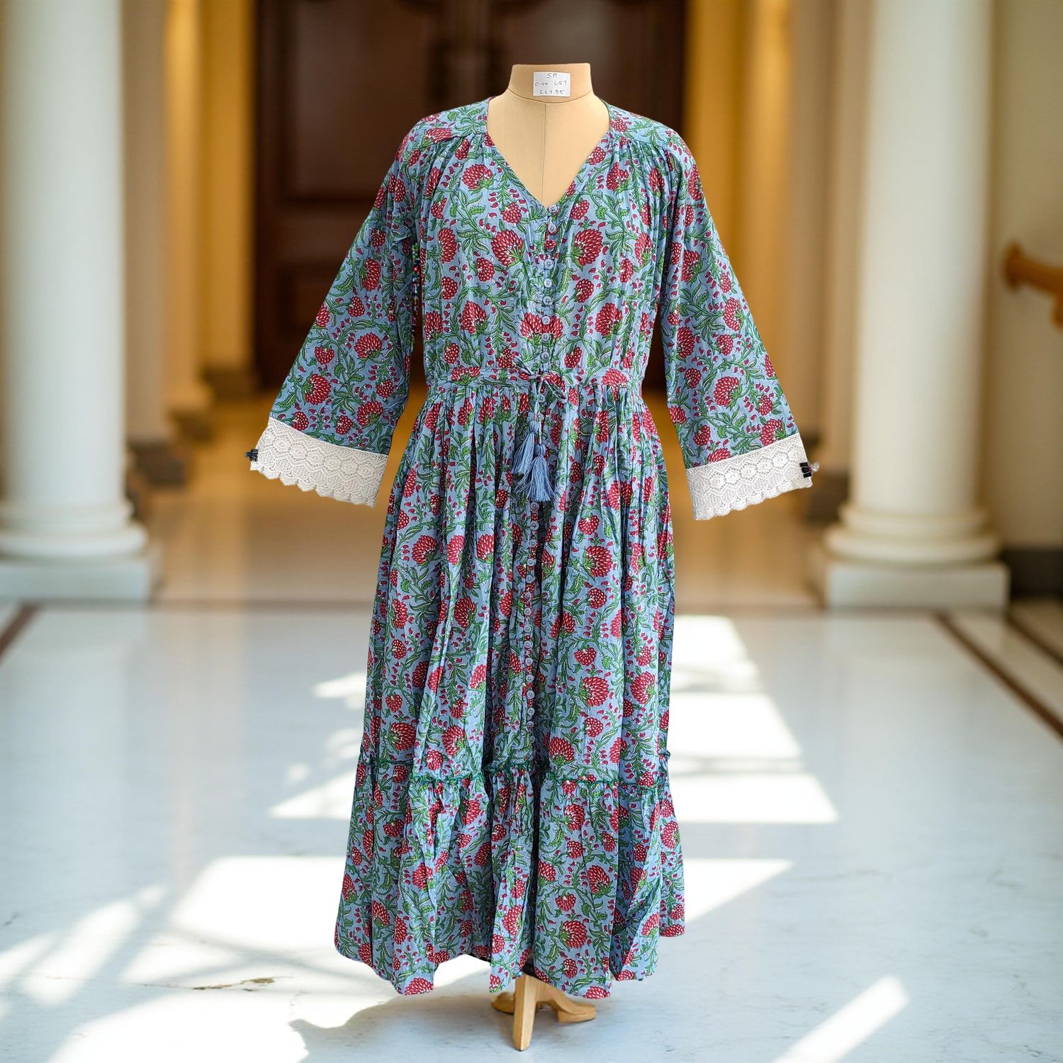 S/M Ari Printed Cotton Dress 57&quot; Long Jalabiya
