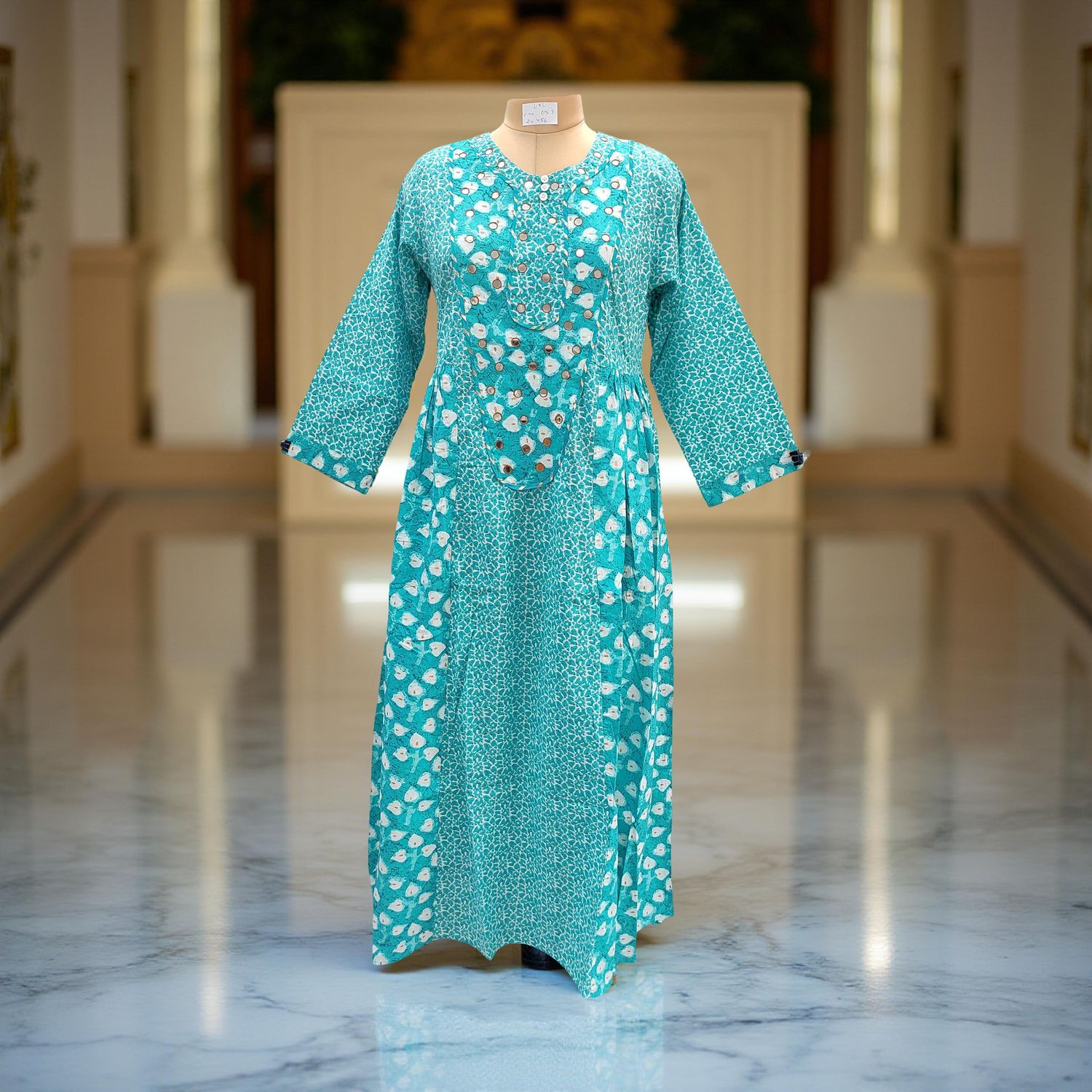 L-XL  Suf Printed Cotton Dress 57&quot;Long Sleeves Jalabiya