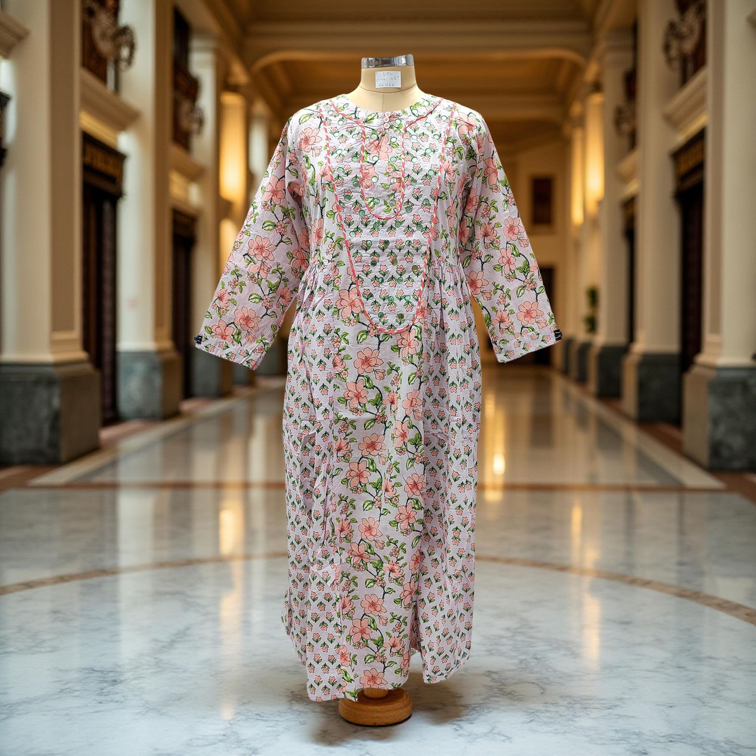 L-XL  Suf Printed Cotton Dress 57&quot;Long Sleeves Jalabiya