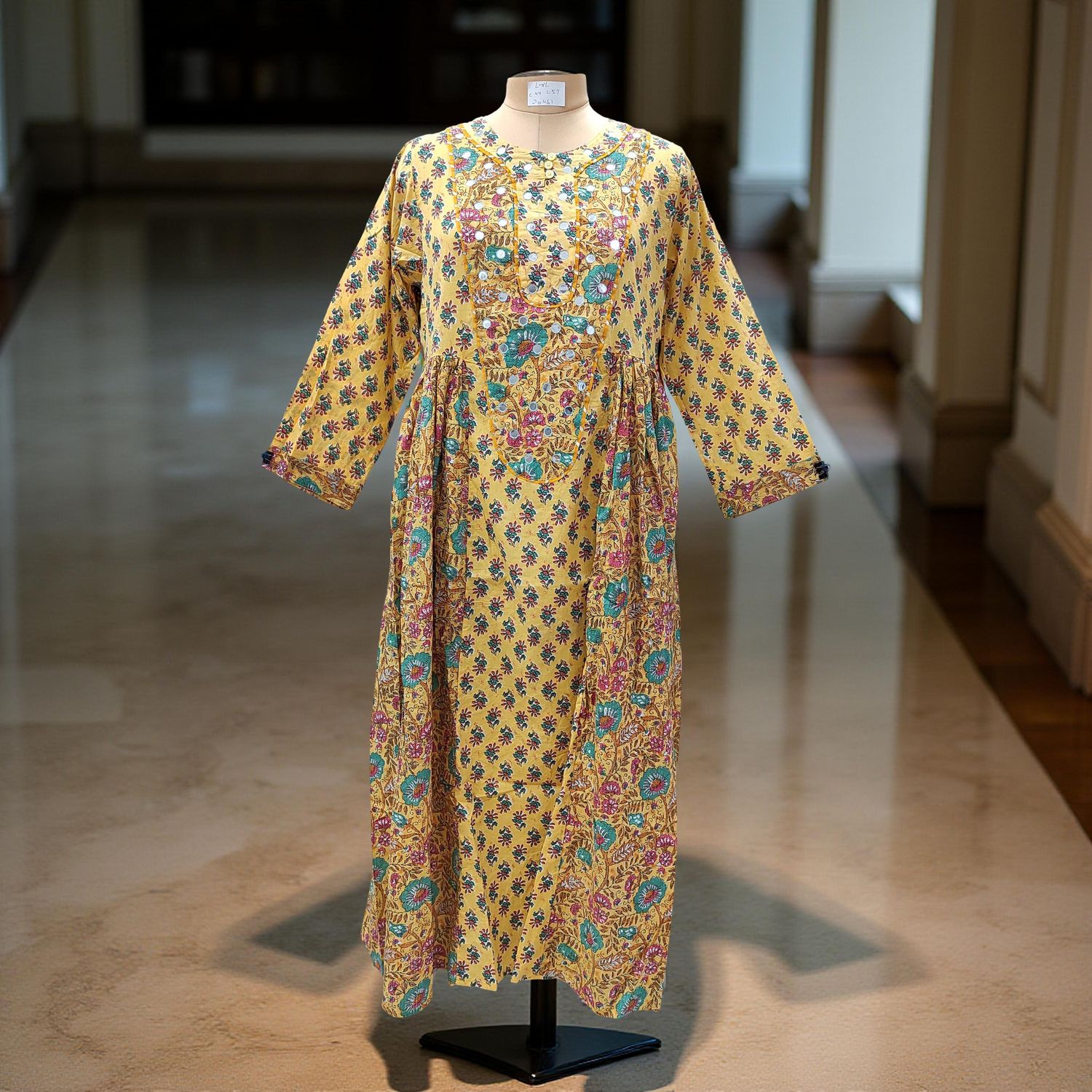 L-XL  Suf Printed Cotton Dress 57&quot;Long Sleeves Jalabiya