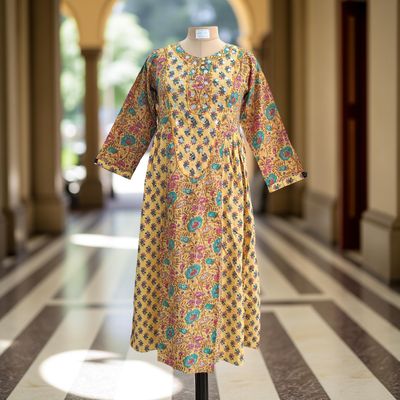 XS/S Suf Printed Cotton Dress 54&quot;Long Sleeves Jalabiya
