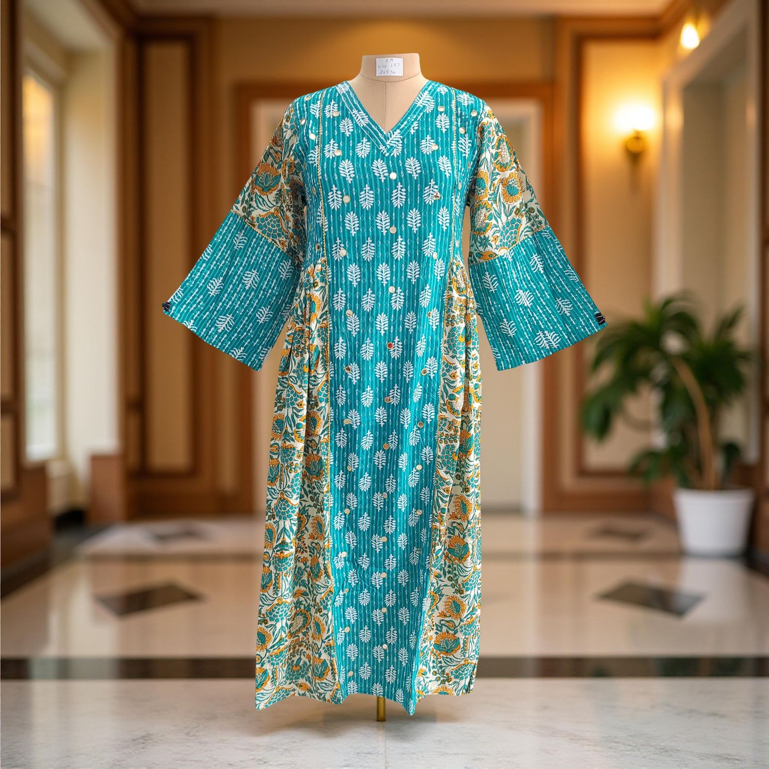 S/M Saida Printed Cotton Dress 57&quot; Long Jalabiya