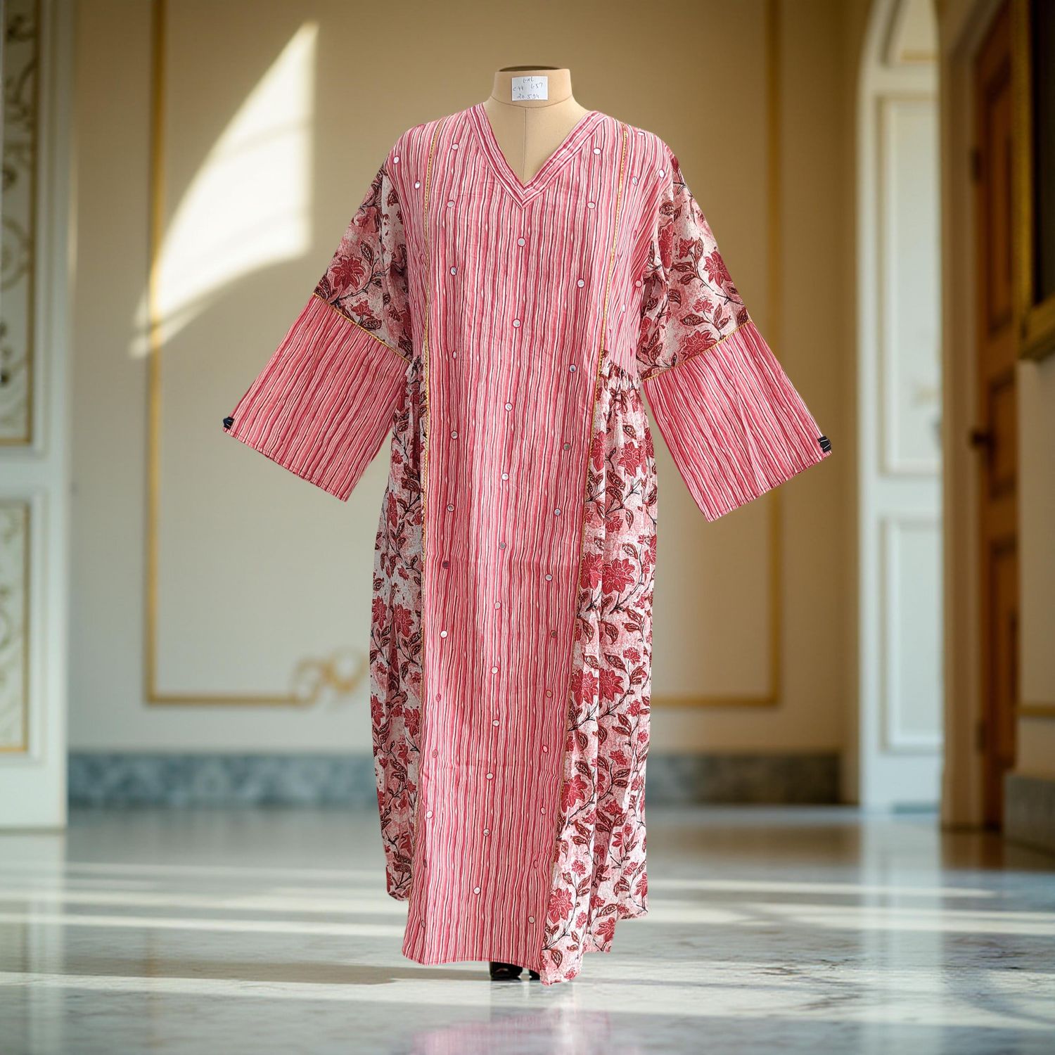 L/XL Saida Printed Cotton Dress 57&quot; Long Jalabiya