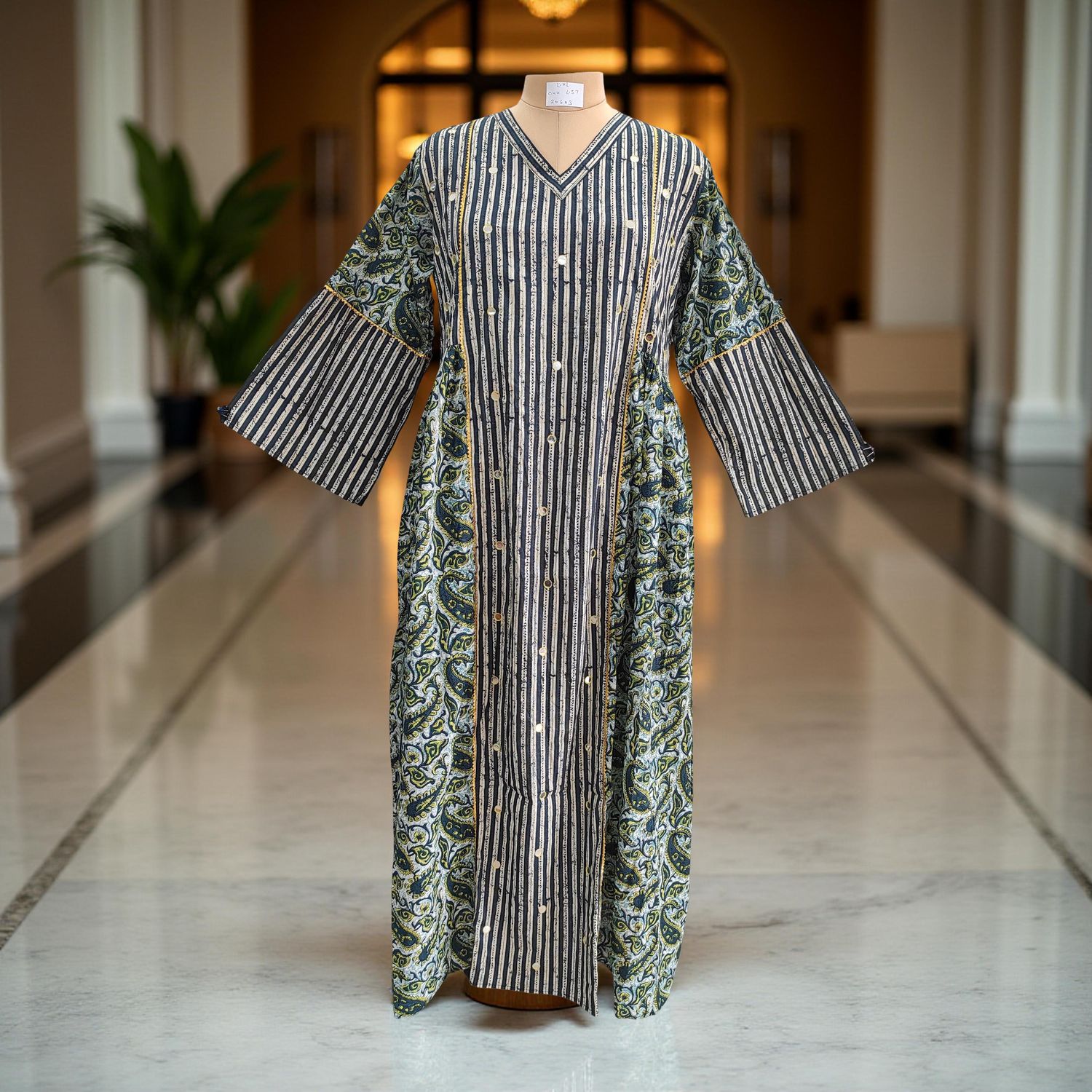 L/XL Saida Printed Cotton Dress 57&quot; Long Jalabiya
