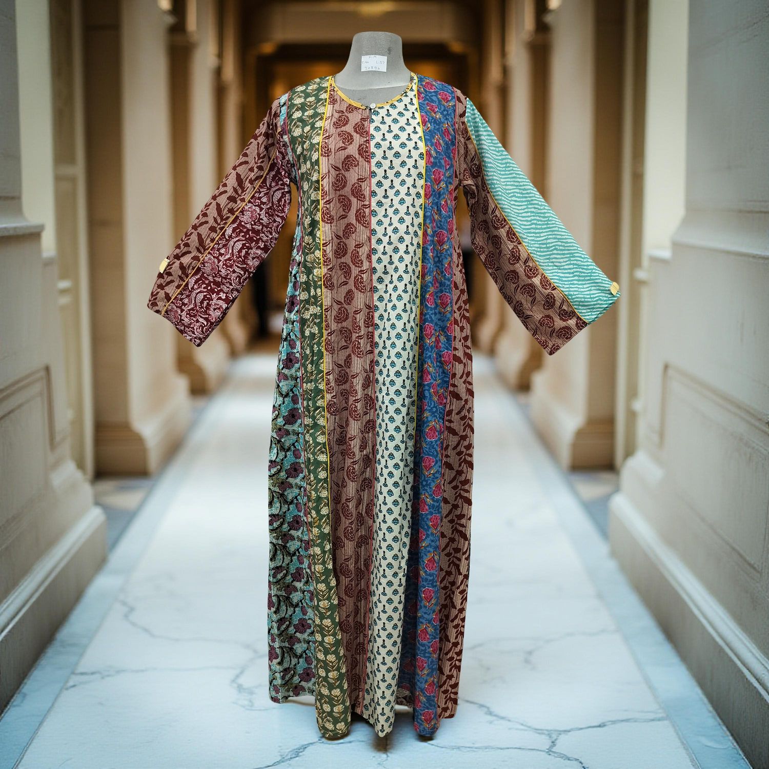 S/M Malaysia Printed Cotton Dress 57&quot; Long Jalabiya