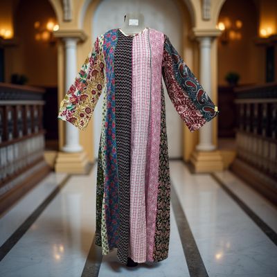 S/M Malaysia Printed Cotton Dress 57&quot; Long Jalabiya