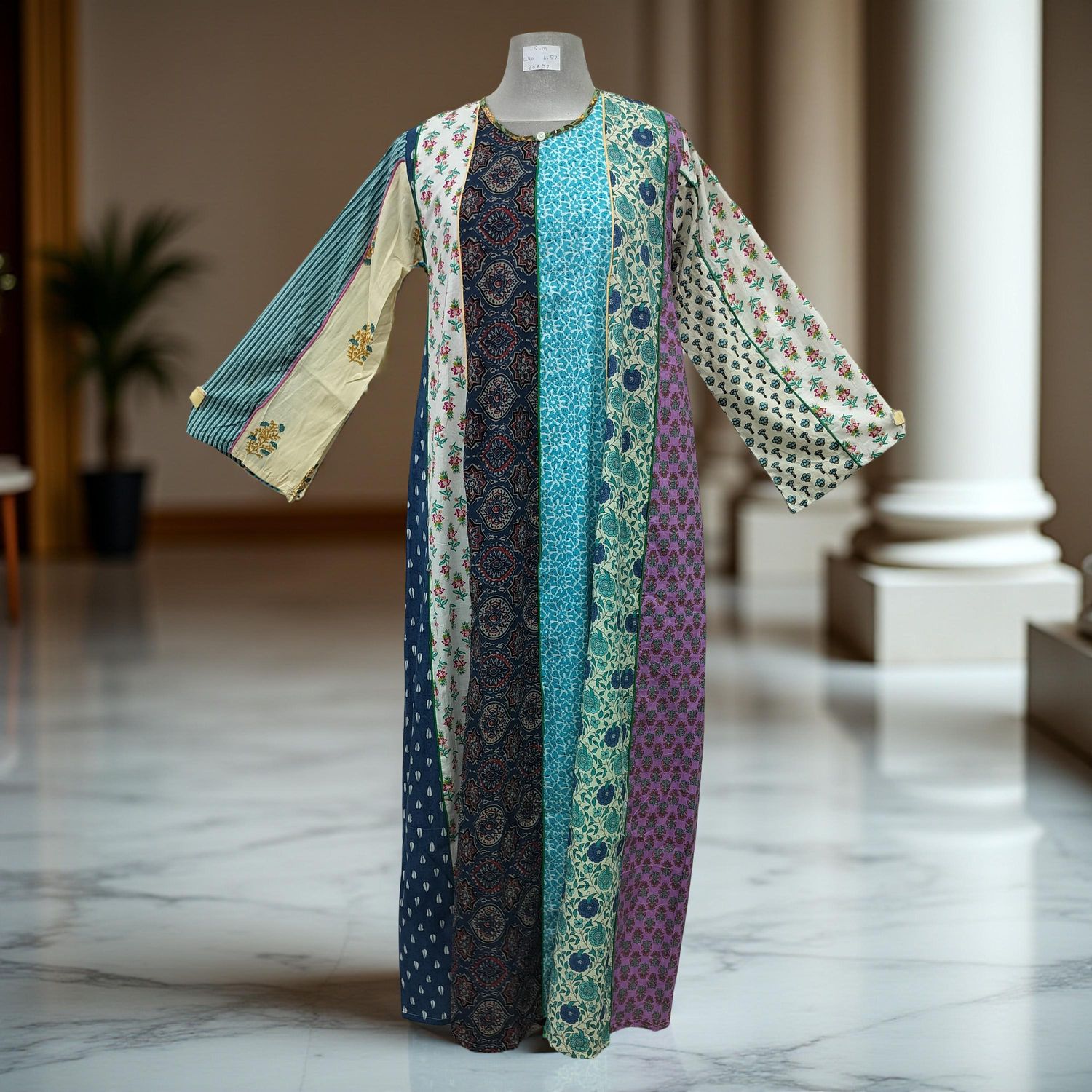 S/M Malaysia Printed Cotton Dress 57&quot; Long Jalabiya