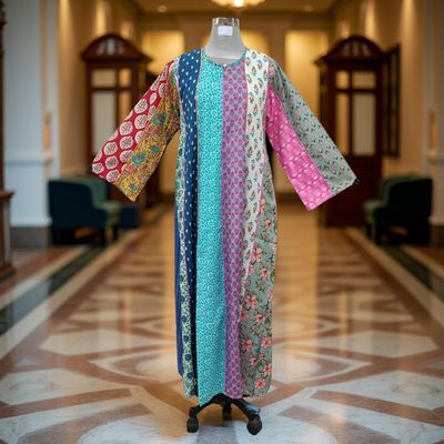 S/M Malaysia Printed Cotton Dress 57&quot; Long Jalabiya
