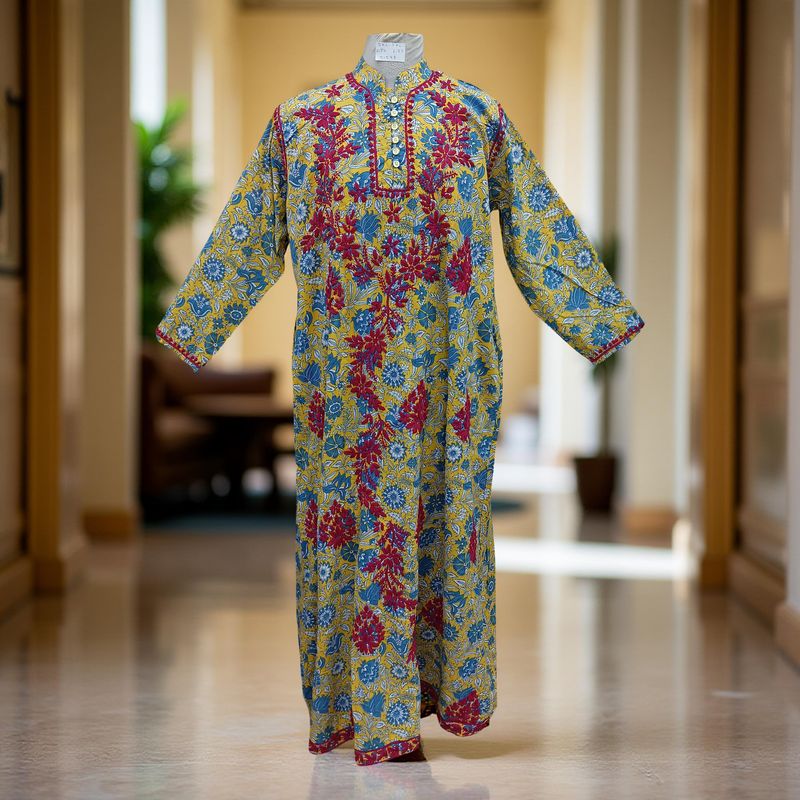 2XL/3XL Sofi Embroidery Printed Cotton Dress 57&quot; Long Jalabiya