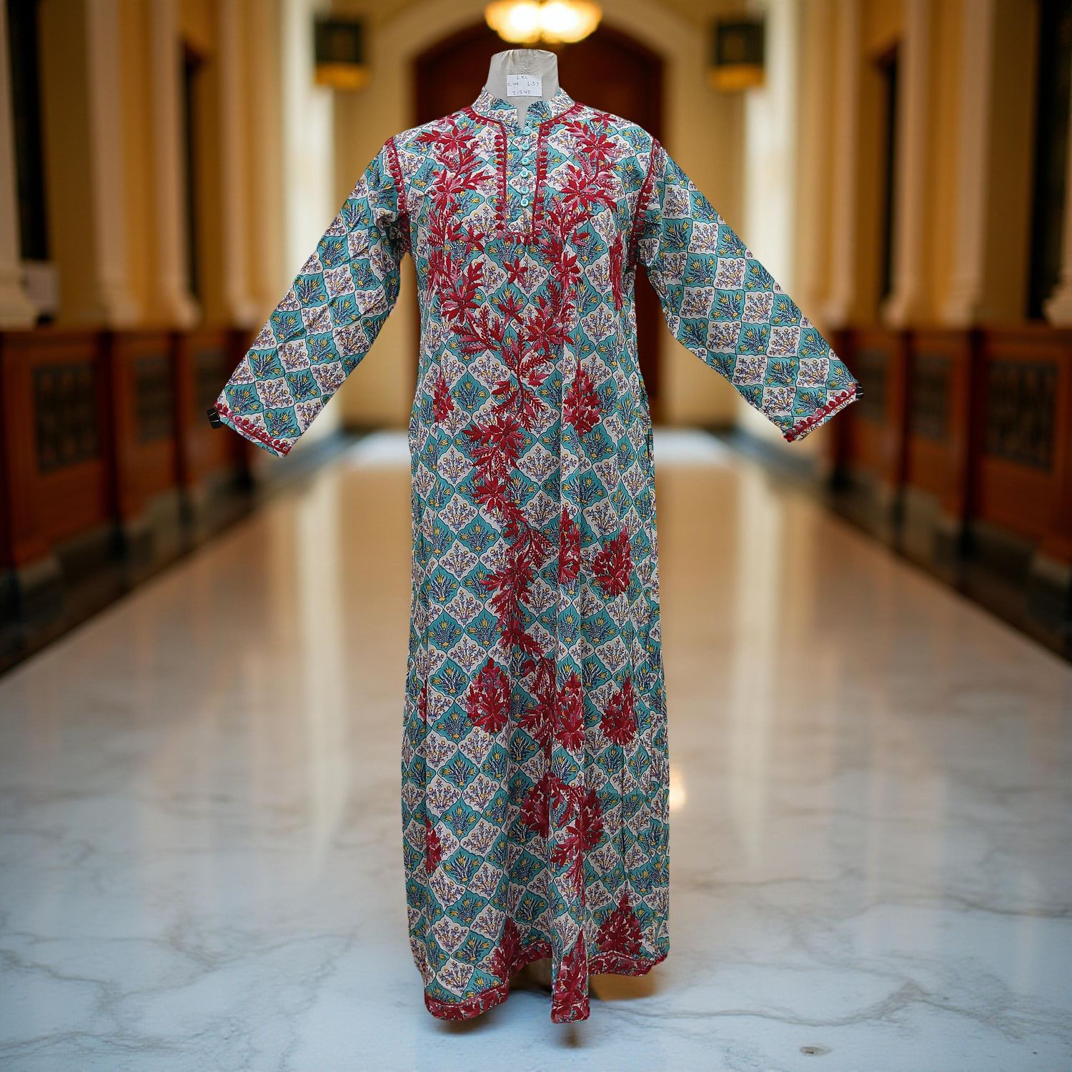 L/XL Sofi Embroidery Printed Cotton Dress 57&quot; Long Jalabiya
