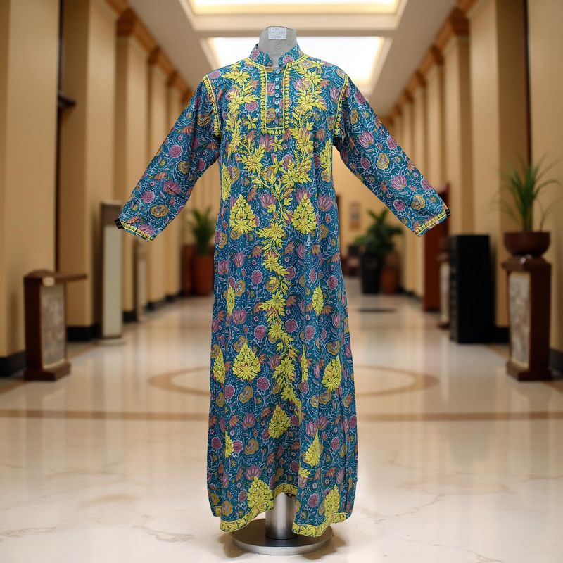 L/XL Sofi Embroidery Printed Cotton Dress 57&quot; Long Jalabiya