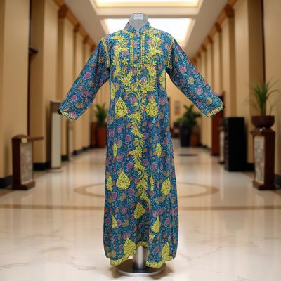 L/XL Sofi Embroidery Printed Cotton Dress 57&quot; Long Jalabiya