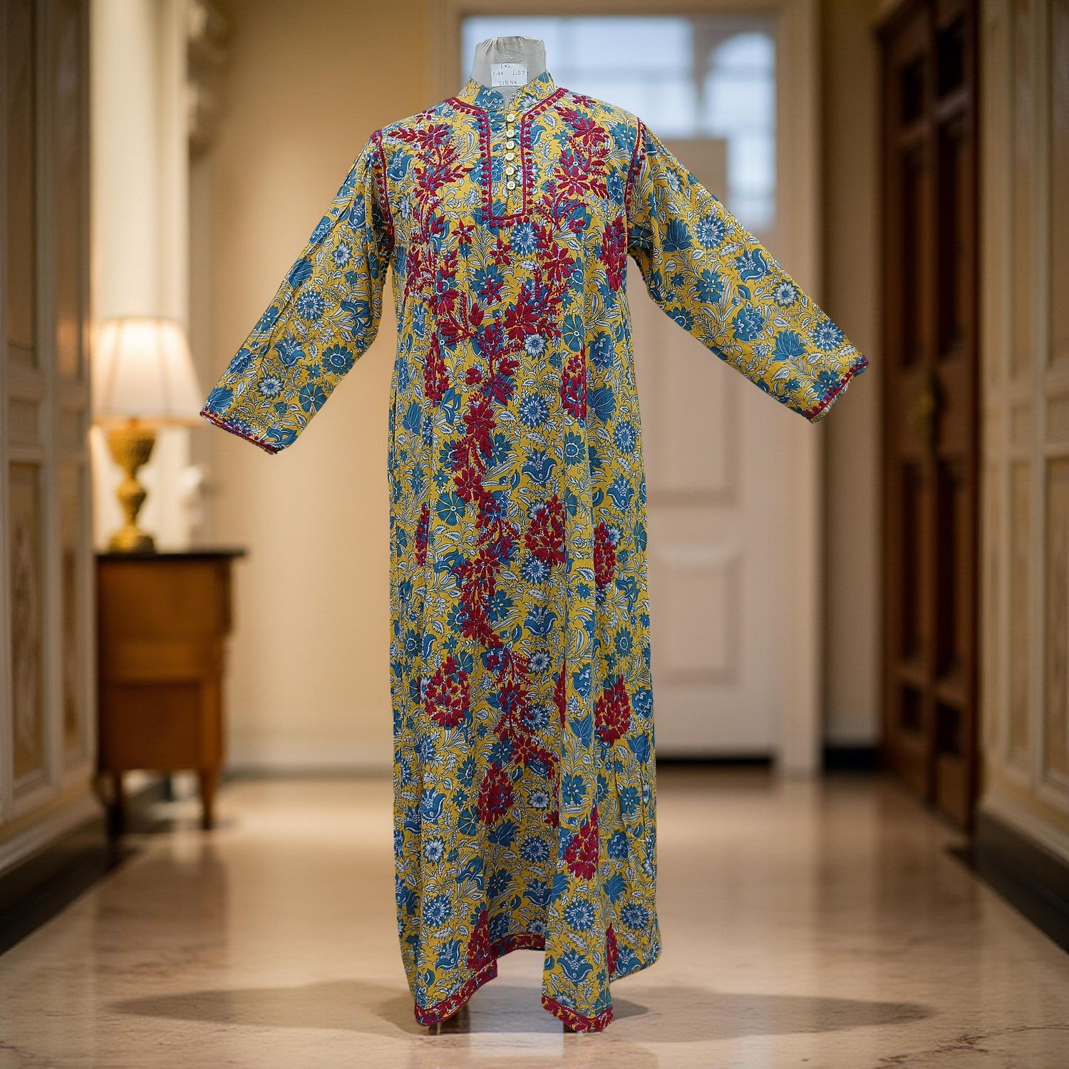 L/XL Sofi Embroidery Printed Cotton Dress 57&quot; Long Jalabiya