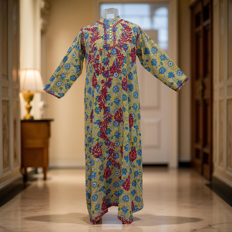 L/XL Sofi Embroidery Printed Cotton Dress 57&quot; Long Jalabiya