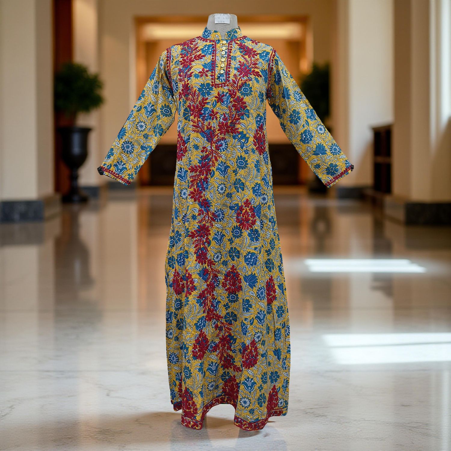 S/M Sofi Embroidery Printed Cotton Dress 57&quot; Long Jalabiya