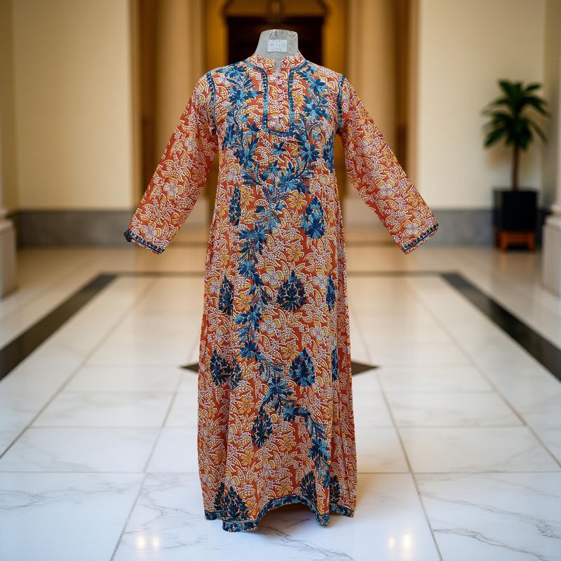 XS/S Sofi Embroidery Printed Cotton Dress 54&quot; Long Jalabiya