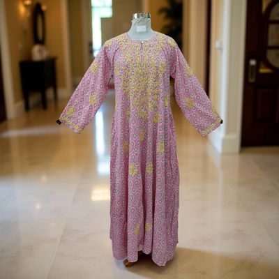 S/M Fahar Embroidery Printed Cotton Dress 57&quot; Long Jalabiya