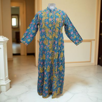 L/XL Sofi Embroidery Printed Cotton Dress 57&quot; Long Jalabiya
