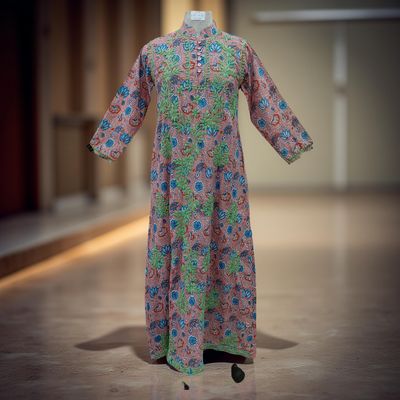 S/M Sofi Embroidery Printed Cotton Dress 57&quot; Long Jalabiya