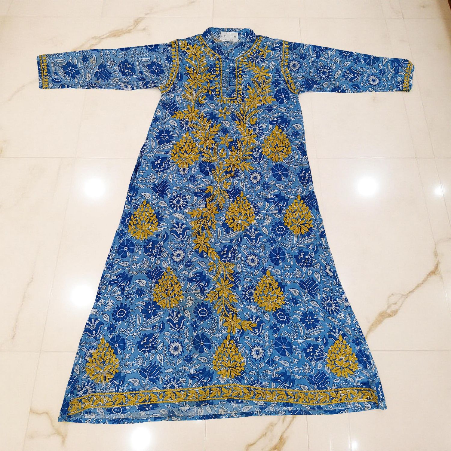8-9 Year Embroidery Sofi Cotton Girls Dress 42&quot; Long Jalabiya