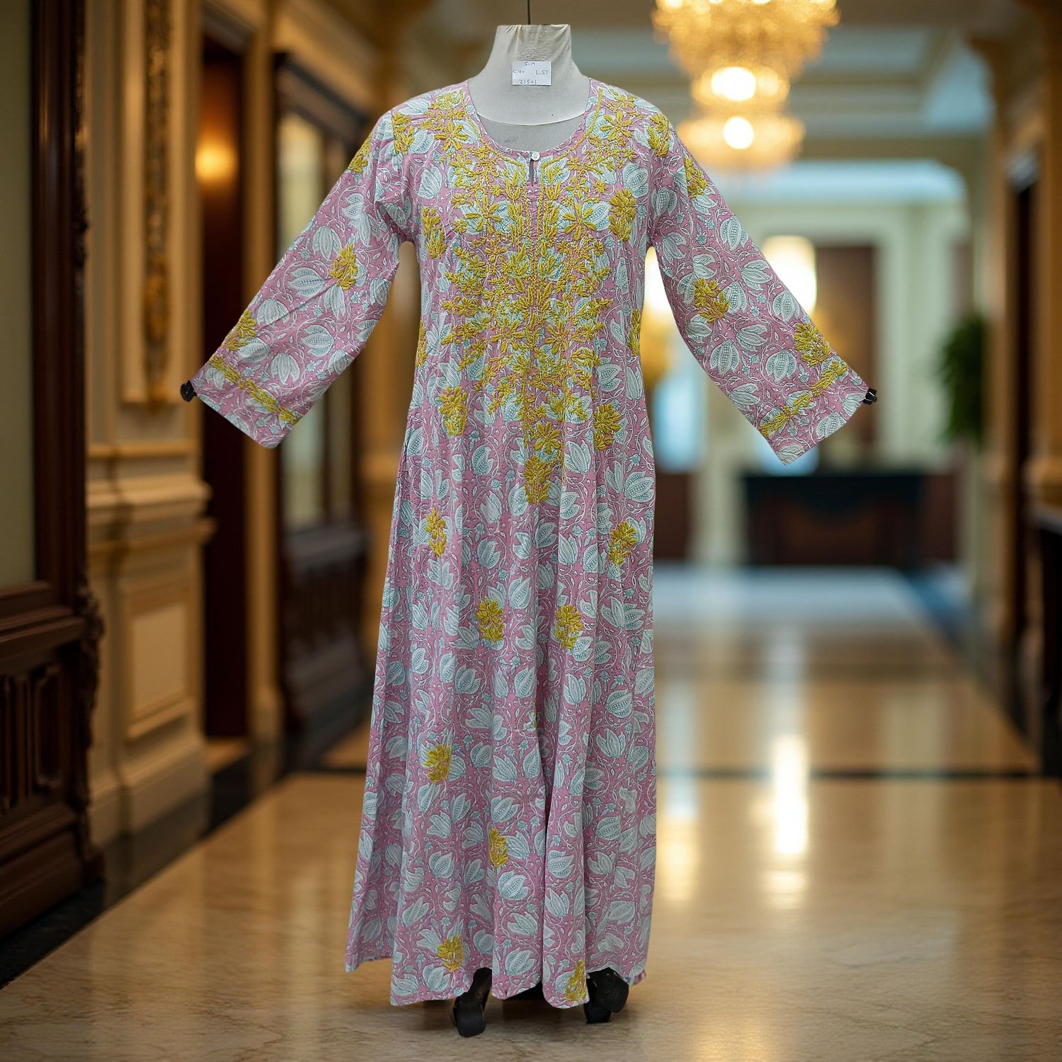 S/M Fahar Embroidery Printed Cotton Dress 57&quot; Long Jalabiya