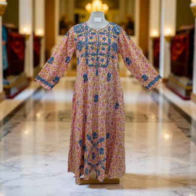 S/M Fahar Embroidery Printed Cotton Dress 57&quot; Long Jalabiya